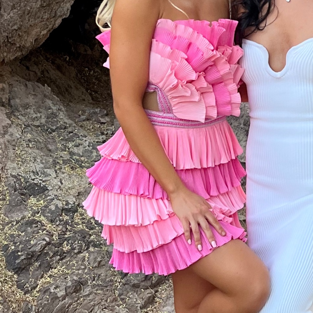 Tiered Ruffle Mini Dress - Pink - Picture 5 of 5